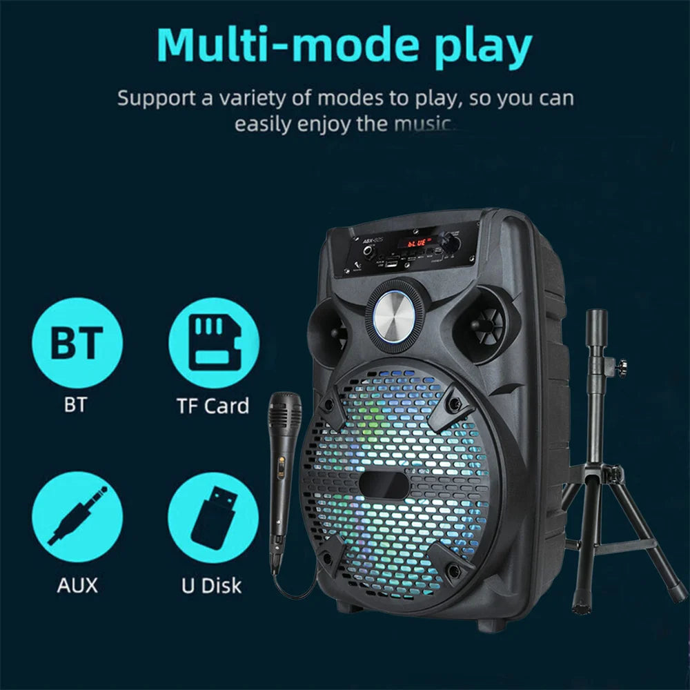 1100W Portable Bluetooth Party Speaker with 8" Subwoofer, Tripod Stand & Microphone