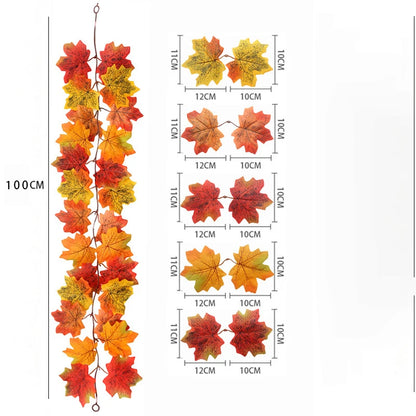 Artificial Fall Leaf Wreath & Hanging Garland (100cm)