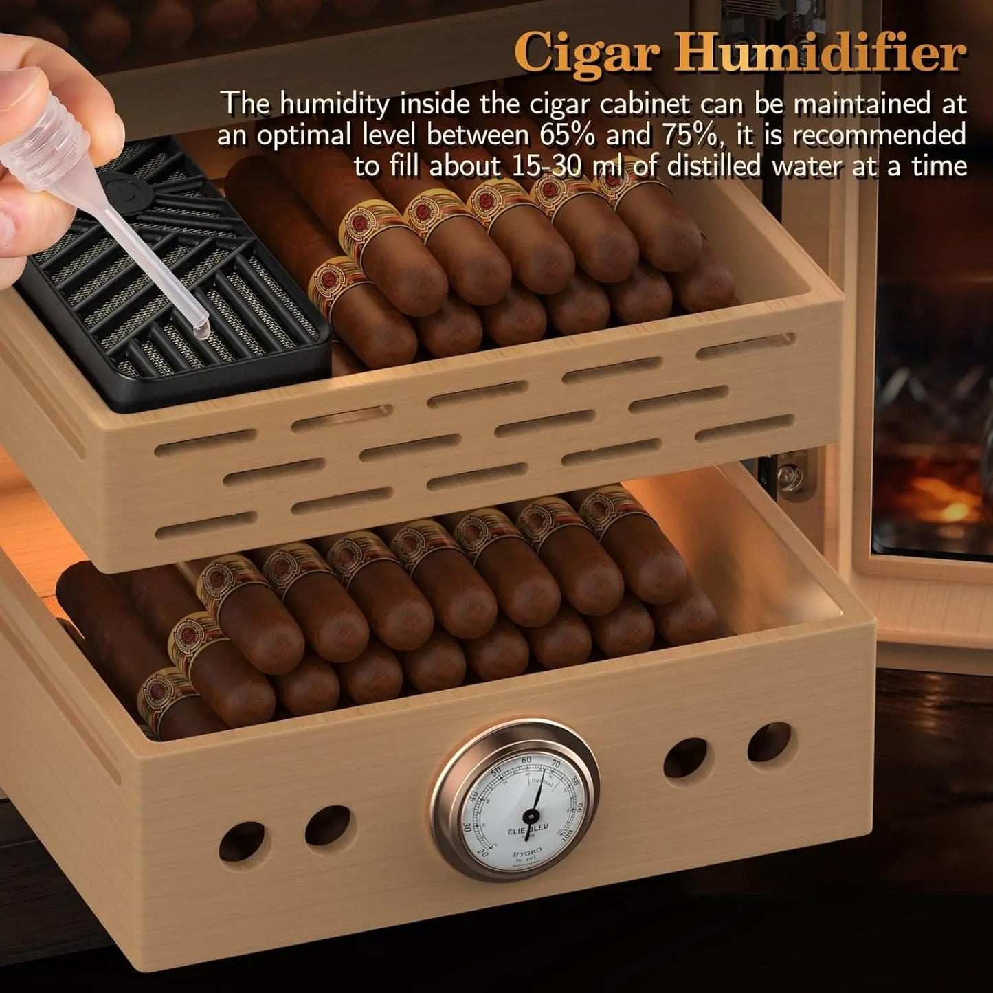 Lighted Control Magnetic Door with Cigar Accessory Drawer and 2 Humidifiers