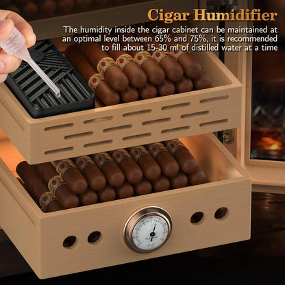 Lighted Control Magnetic Door with Cigar Accessory Drawer and 2 Humidifiers