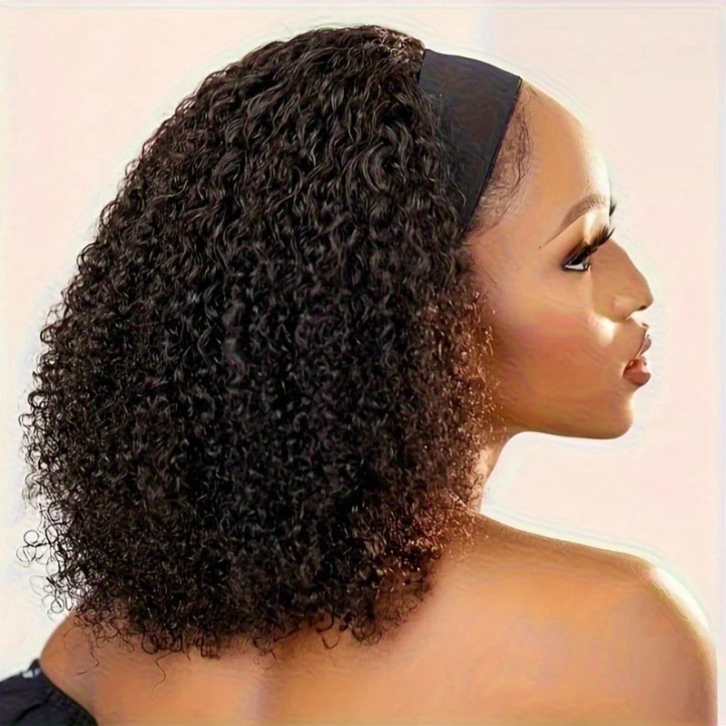 Short Headband Natural Black Curly Wig