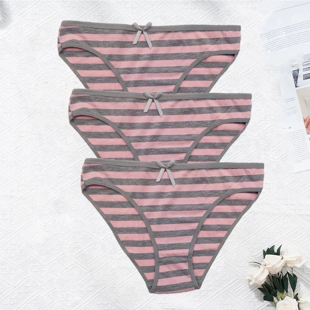 YOUREGINA Striped Seamless Cotton Briefs 3Pk