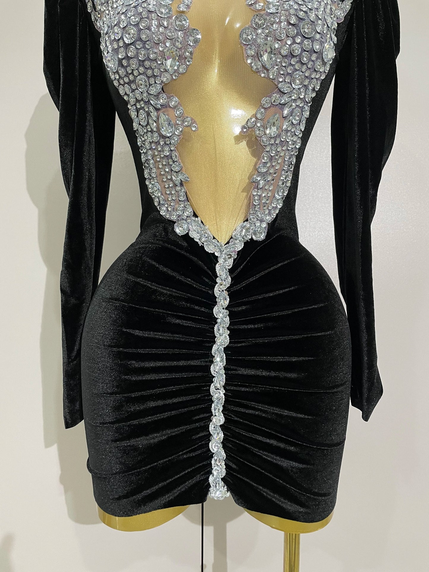 Sparkly Mesh Black Velvet Short Dress
