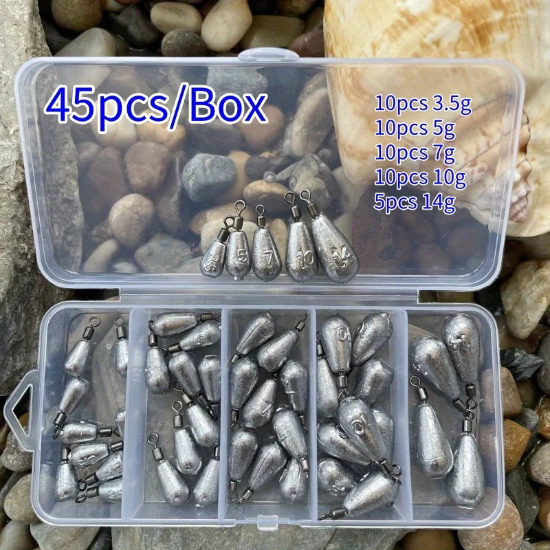 45-Piece Fishing Sinker Weights Kit with Swivels