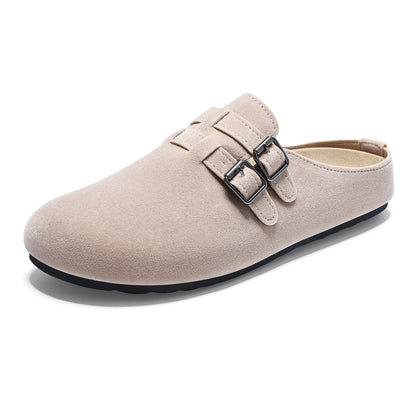 Women’s Suede Cork Footbed Clogs with Adjustable Double Buckle