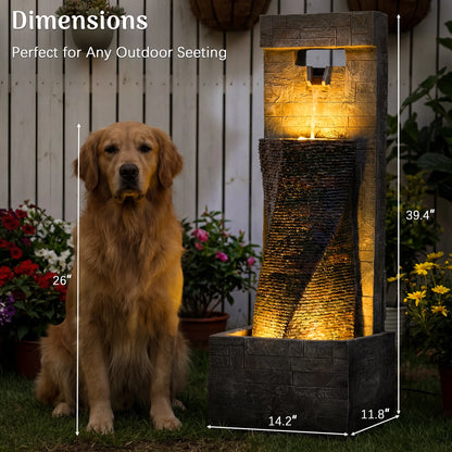 2-Tier Outdoor Cascading Water Fountain with Built-in LED Lights (39.4" H)