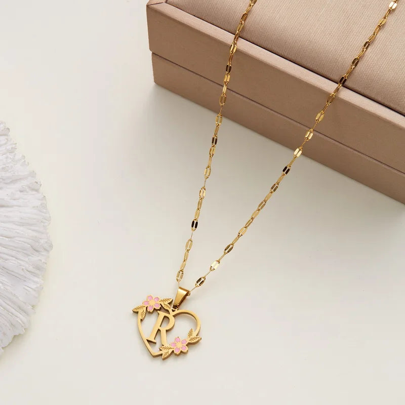 Stainless Steel Love Heart A-Z Letter Necklace