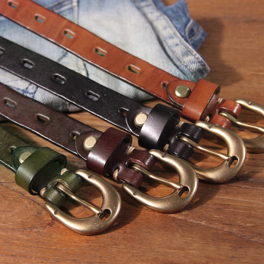 Retro Genuine Leather Western Buckle Belt for Women