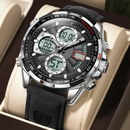 POEDAGAR LED Luminous Dual Time Display Digital Quartz Watch