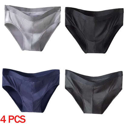 4-Piece Men's Ice Silk Breathable Briefs - Plus Size Bulge Pouch Underwear