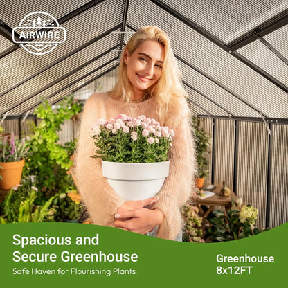 8x12FT Polycarbonate Greenhouse with Roof Vent