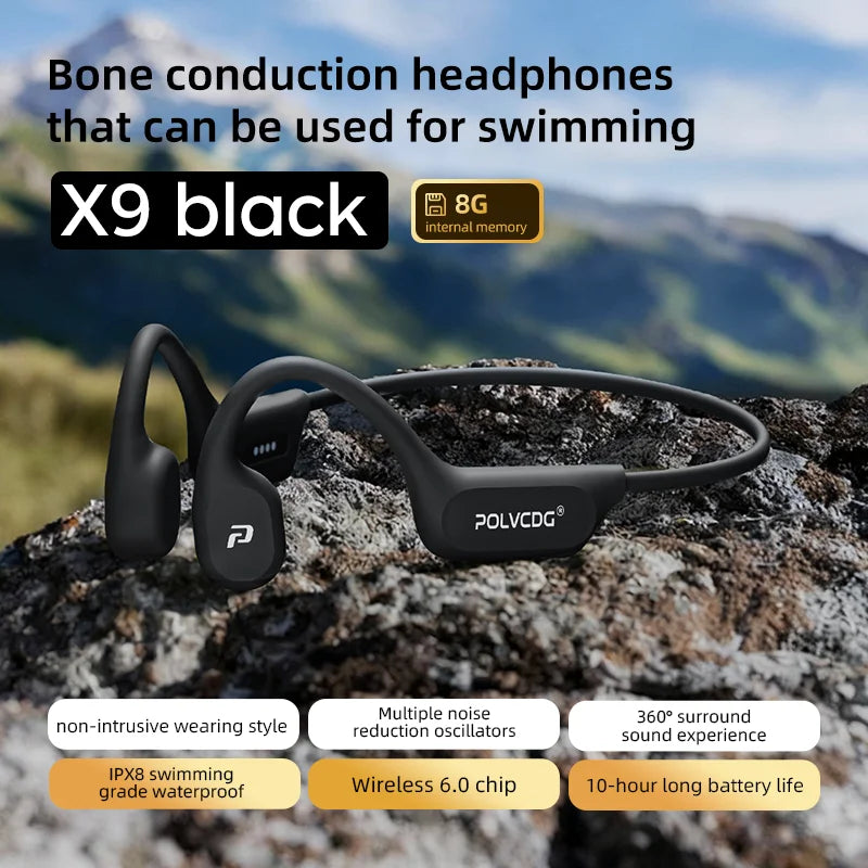 POLVCDG X9 Bone Conduction Earphones 32G IPX8 Waterproof Open Design