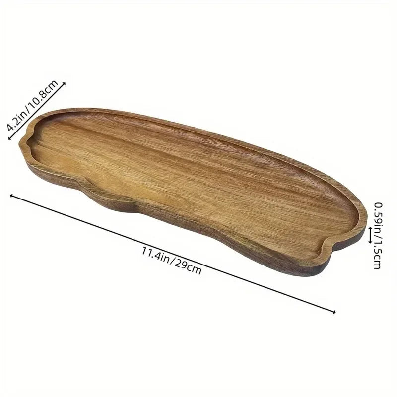 Japanese Style Solid Wood Round Serving Tray - Natural Decorative Food & Tea Platter