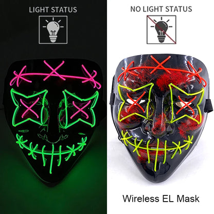 LED Light-Up Neon Wire Purge Mask – 3-Mode Halloween Horror Cosplay Mask for Adults