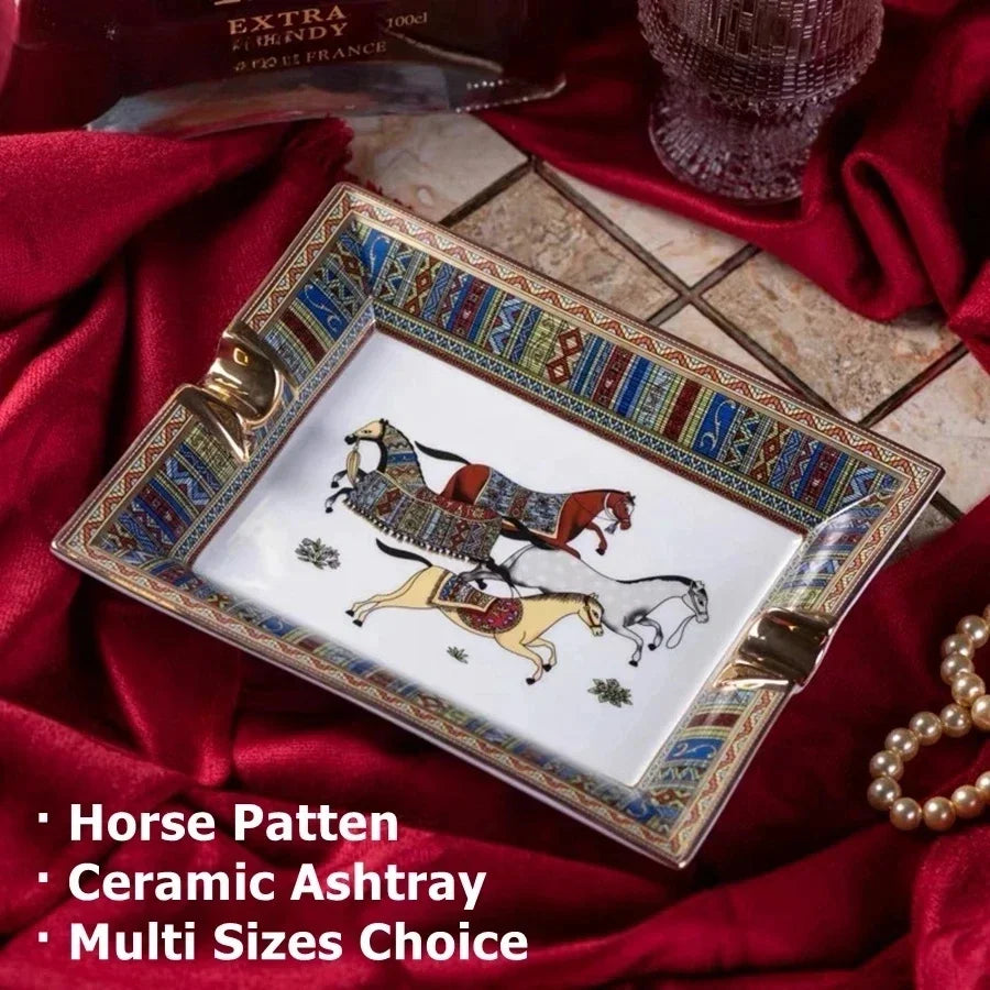 Luxury Horse Pattern Ceramic Cigar Ashtray
