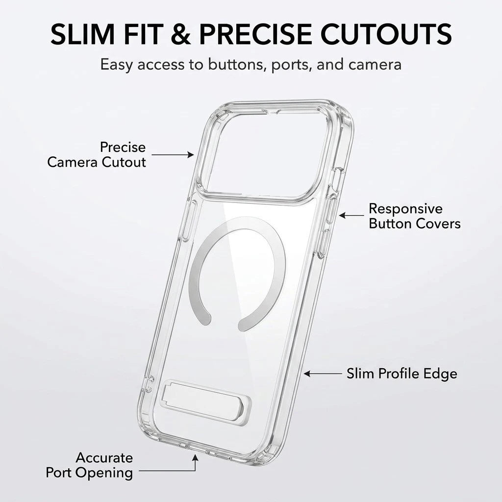 Clear Magnetic Phone Case with Built-in Kickstand for iPhone