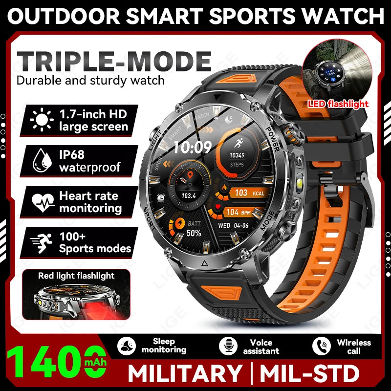 Military Outdoor Smartwatch with Flashlight