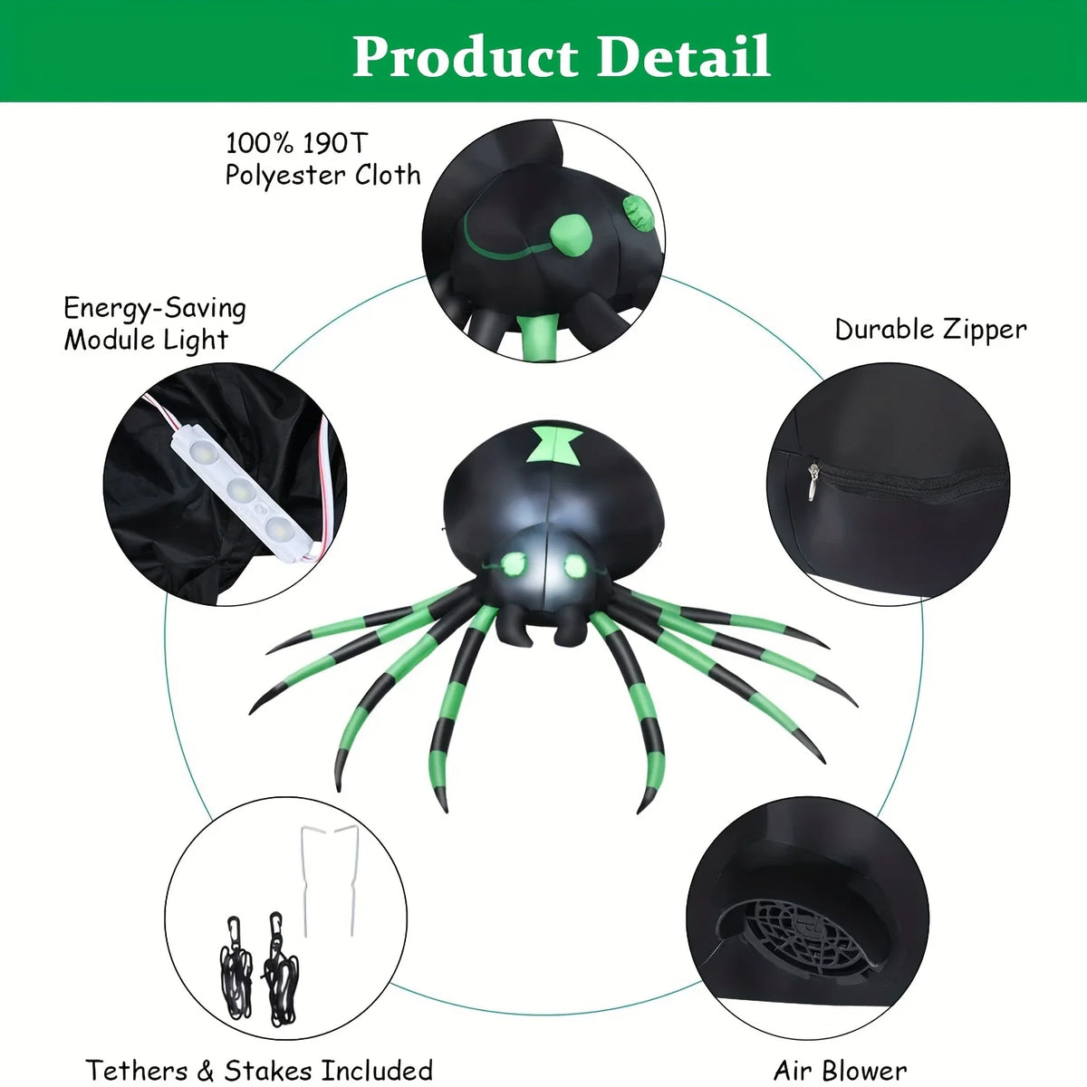 7.2FT LED Glowing Inflatable Halloween Spider