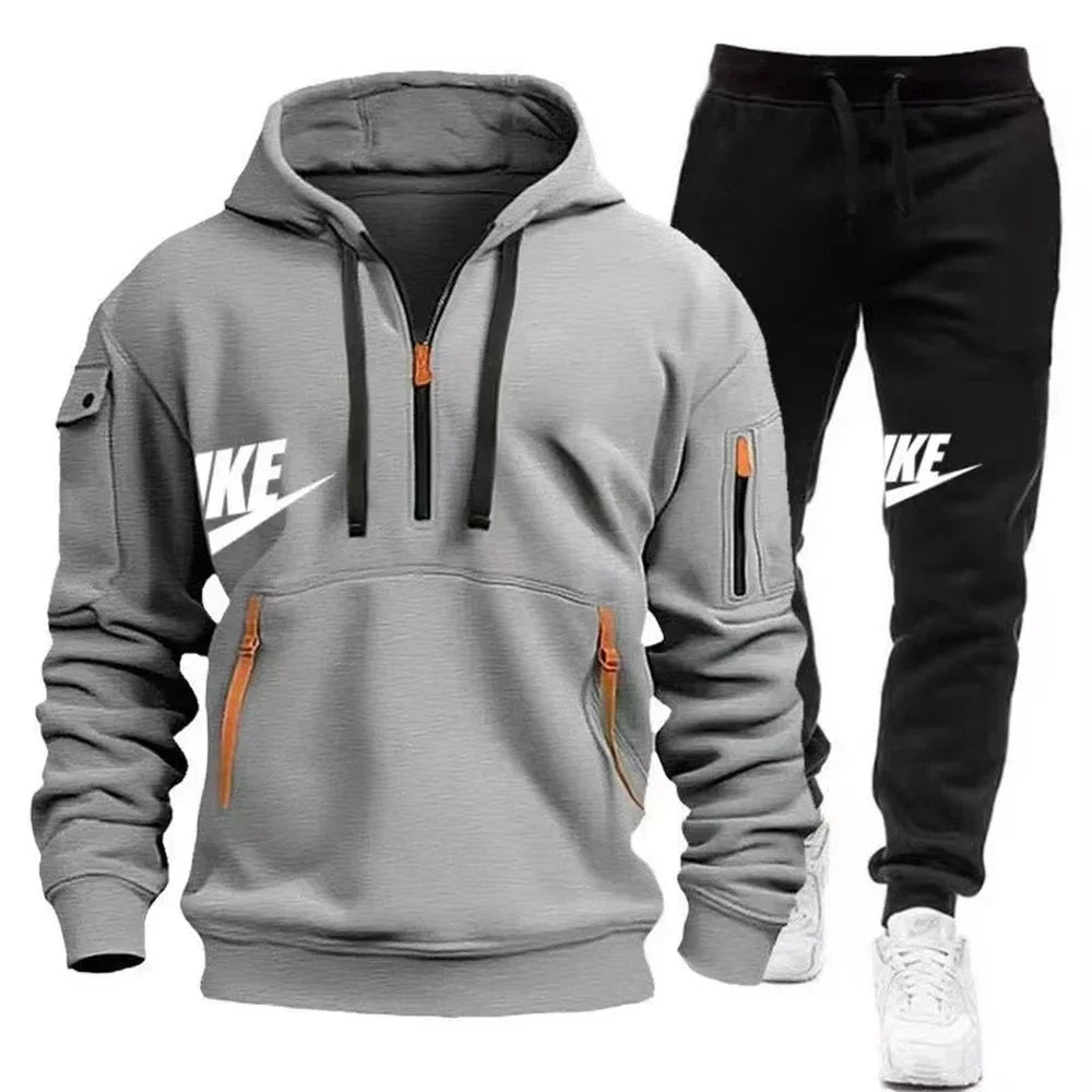 Warm Zippered Hoodie + Athletic Pants Set