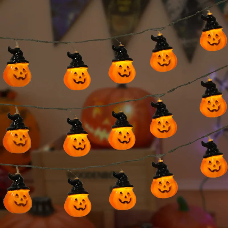 Solar Halloween Pumpkin String Lights - Spooky Outdoor LED Garland