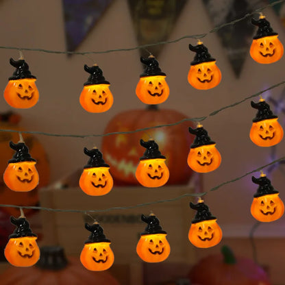 Solar Halloween Pumpkin String Lights - Spooky Outdoor LED Garland
