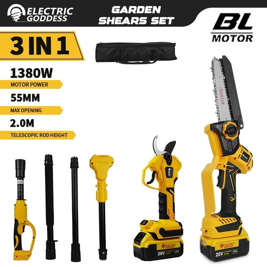 Brushless 1380W Electric Chainsaw with Telescoping Pole Pruner