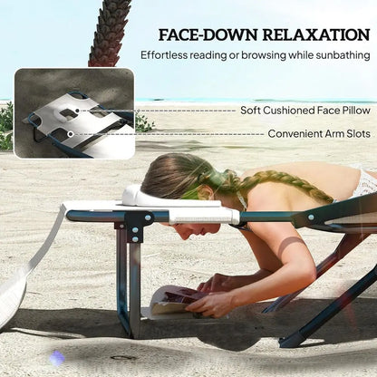 4-Position Adjustable Beach Chaise Lounge Chair with Pillow Rest