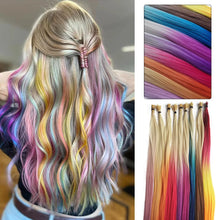Rainbow Color I-Tip Long Straight Hairpieces