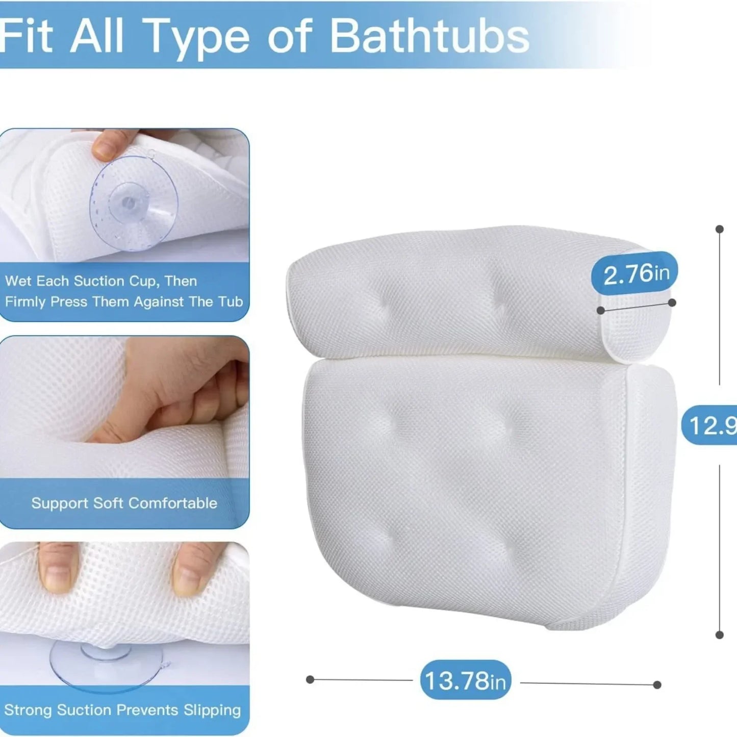 Spa Bathtub Pillow with Anti-Slip Suction Cups