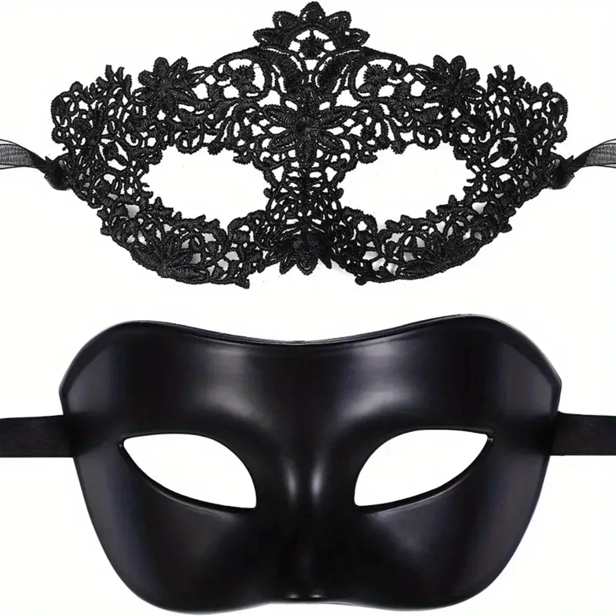 2-Piece Venetian Lace & Matte Masquerade Mask Set for Couples
