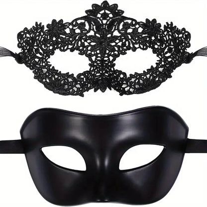 2-Piece Venetian Lace & Matte Masquerade Mask Set for Couples