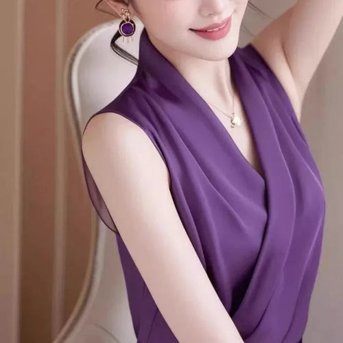 Slim Trendy Temperament All-match V-neck Sleeveless Blouse
