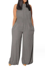 Mock Neck Sleeveless Pocketed Abstract Print Wide Leg Jumpsuit