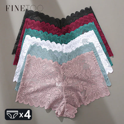 FINETOO 4pcs Lace Floral Boyshorts
