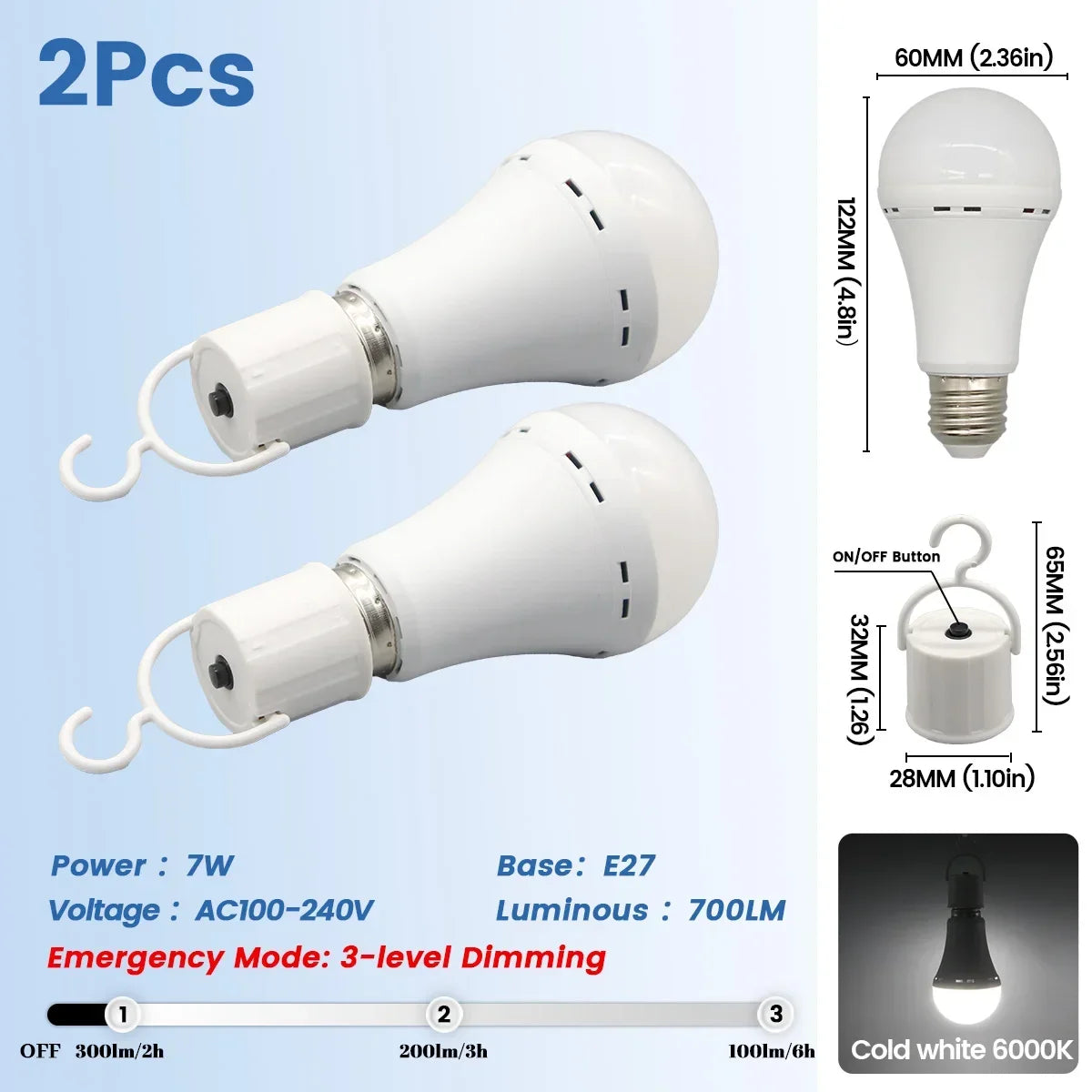 Rechargeable Emergency LED Light Bulb E27 – 1500mAh Power Outage Battery Backup Lamp