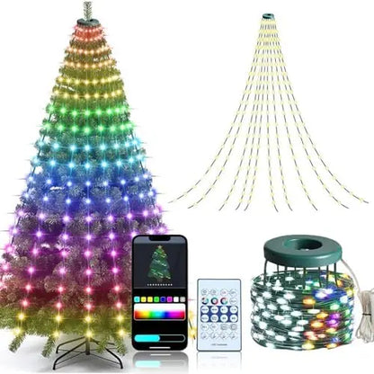 RGB Christmas Tree Waterfall Lights with Star Topper & App Control