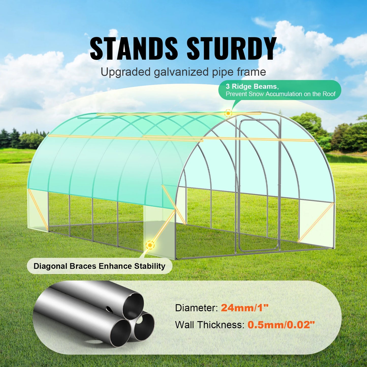 SucceBuy Walk-in Tunnel Greenhouse with Galvanized Steel Frame & Swing Door
