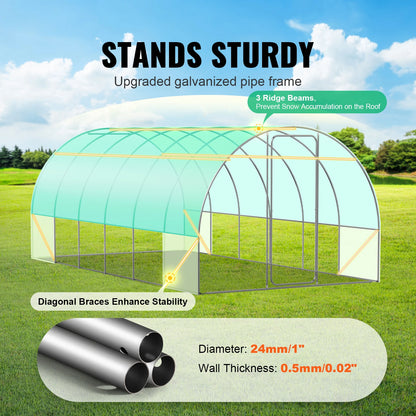 SucceBuy Walk-in Tunnel Greenhouse with Galvanized Steel Frame & Swing Door
