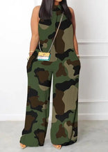 Mock Neck Sleeveless Pocketed Abstract Print Wide Leg Jumpsuit