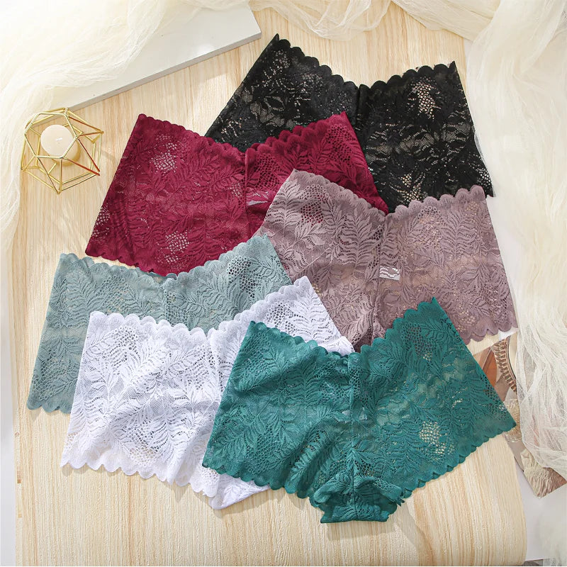 FINETOO 4pcs Lace Floral Boyshorts