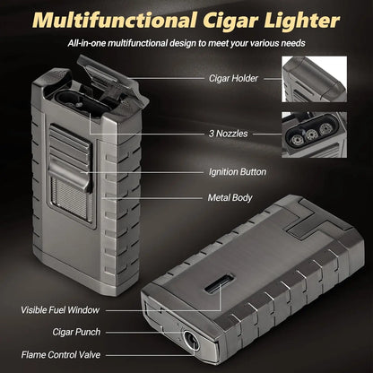 Glass Top Cedar Wood 20-35 Cigars with Hygrometer Cigar Lighter and V-Cutter