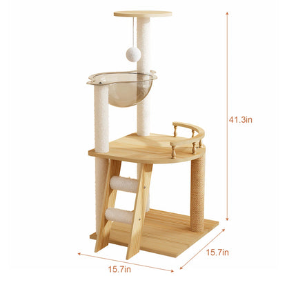 41.3" Modern Wood Cat Tower with Acrylic Space Capsule Hammock