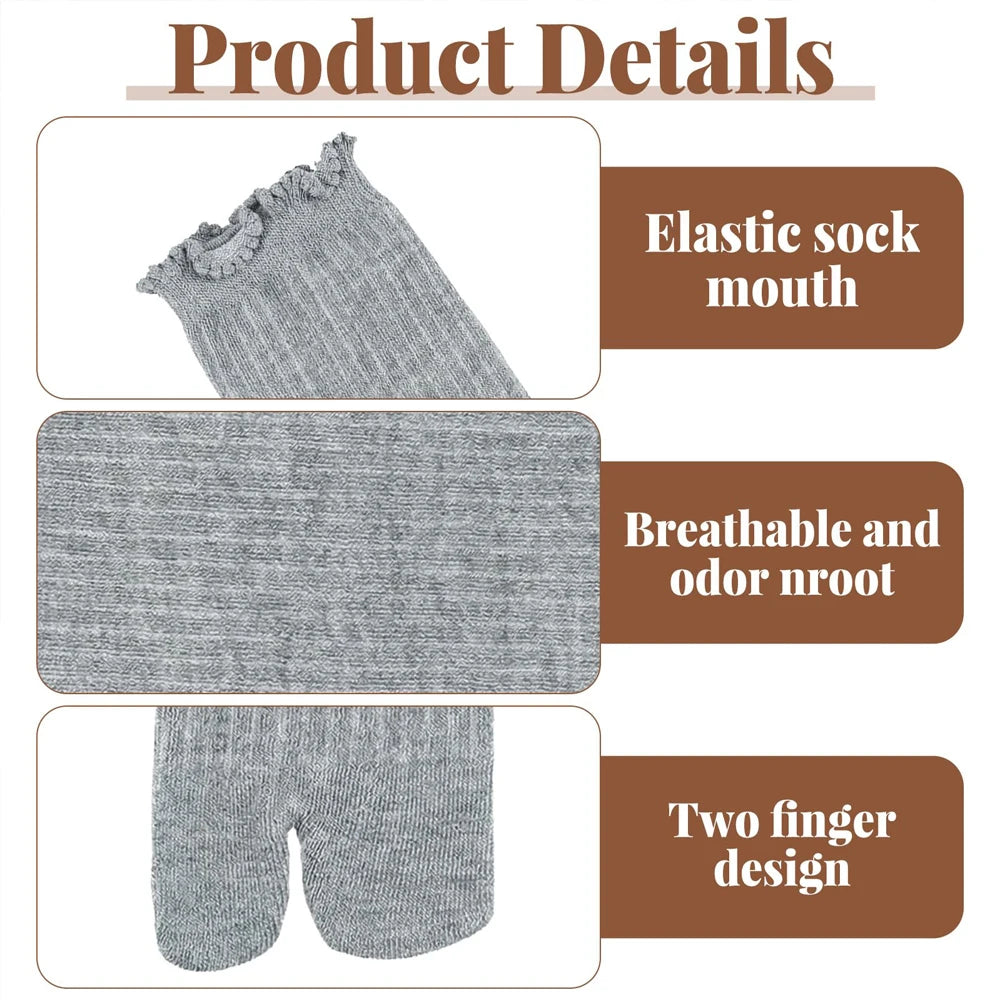 Japanese Ruffled Edge Cotton Split Toe Tabi Socks – Unisex Harajuku Two-Toed Socks
