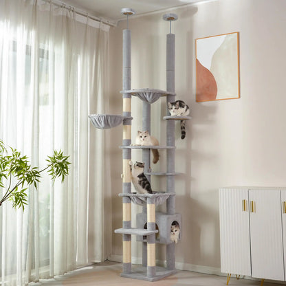 Floor-to-Ceiling Adjustable Cat Tree Tower with Sisal Scratching Posts & Condo