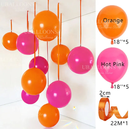 10-Pack 18" Orange & Hot Pink Party Balloons with Satin Ribbons