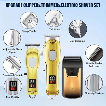 Professional 3-in-1 Hair Clipper & Trimmer Set – Cordless Grooming Kit with LCD Display