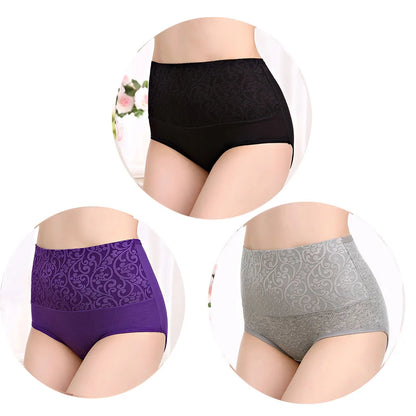 3Pcs Cotton High Waist Abdominal Briefs