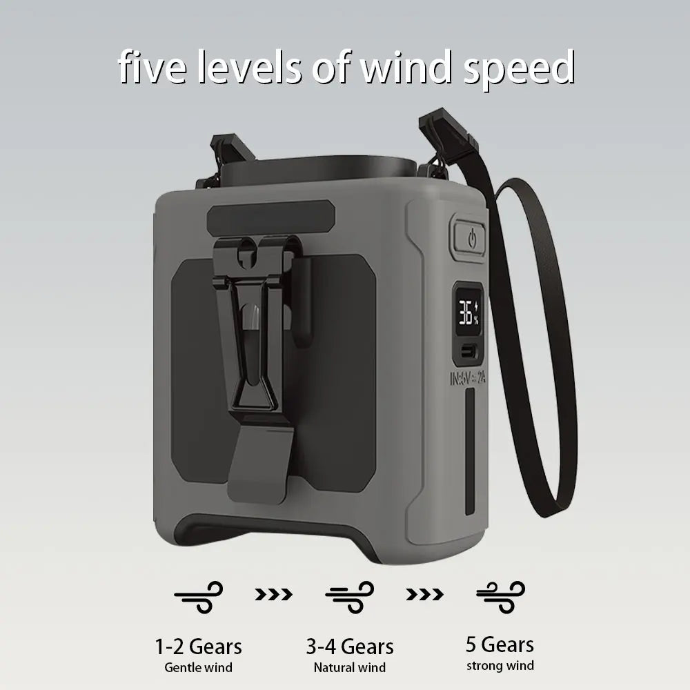 10000mAh Waist Fan with 5 Speeds & Light