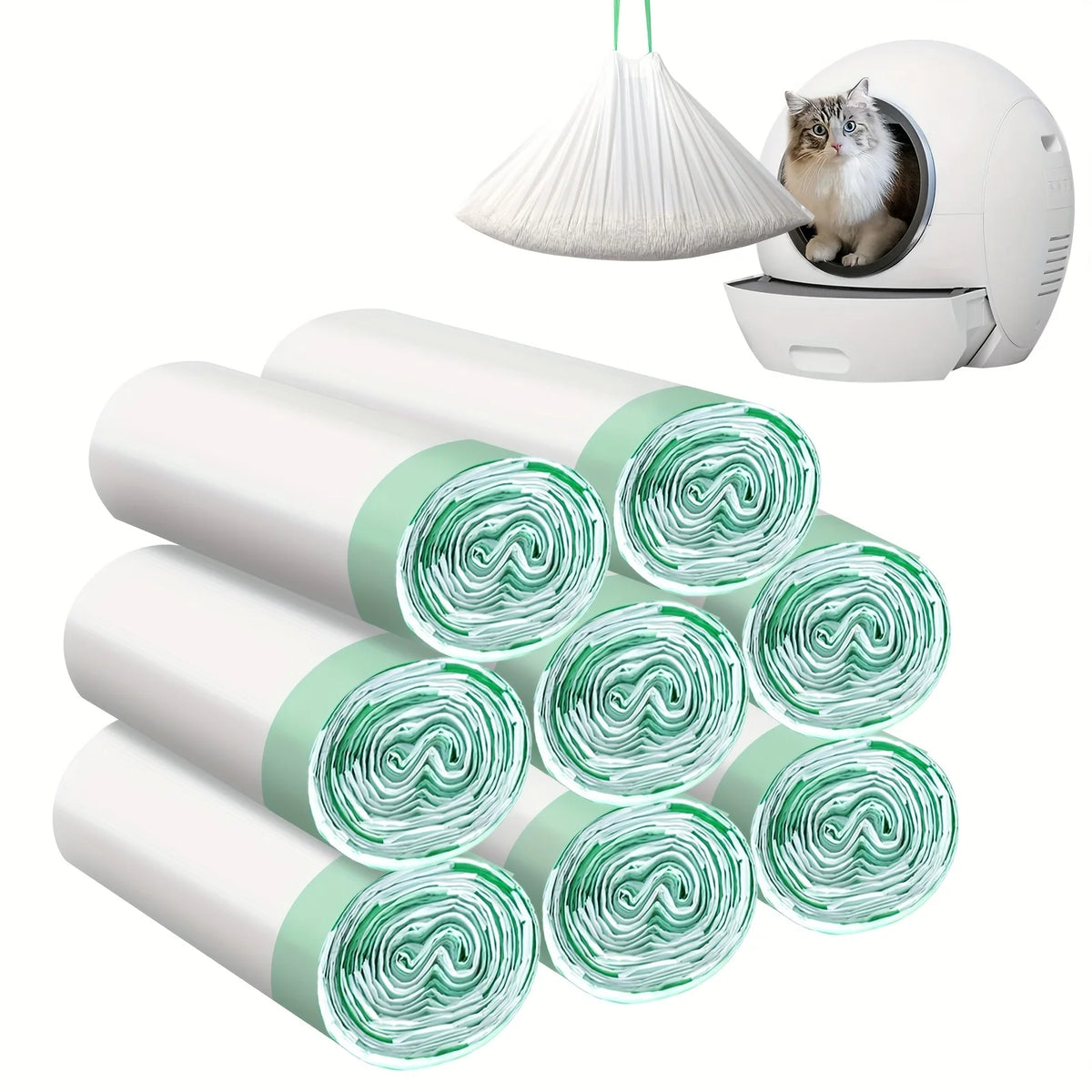 Heavy-Duty Drawstring Cat Litter Box Liners – Universal Fit Waste Bags for Automatic & Standard Litter Boxes