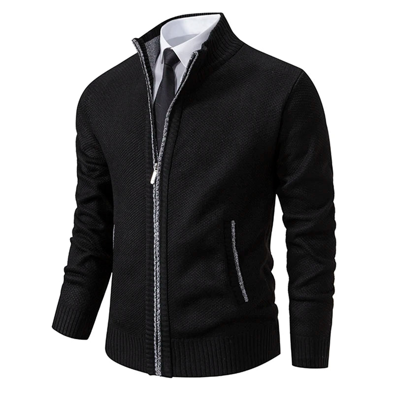 Men's Fleece Stand Collar Zip-Up Sweater Jacket